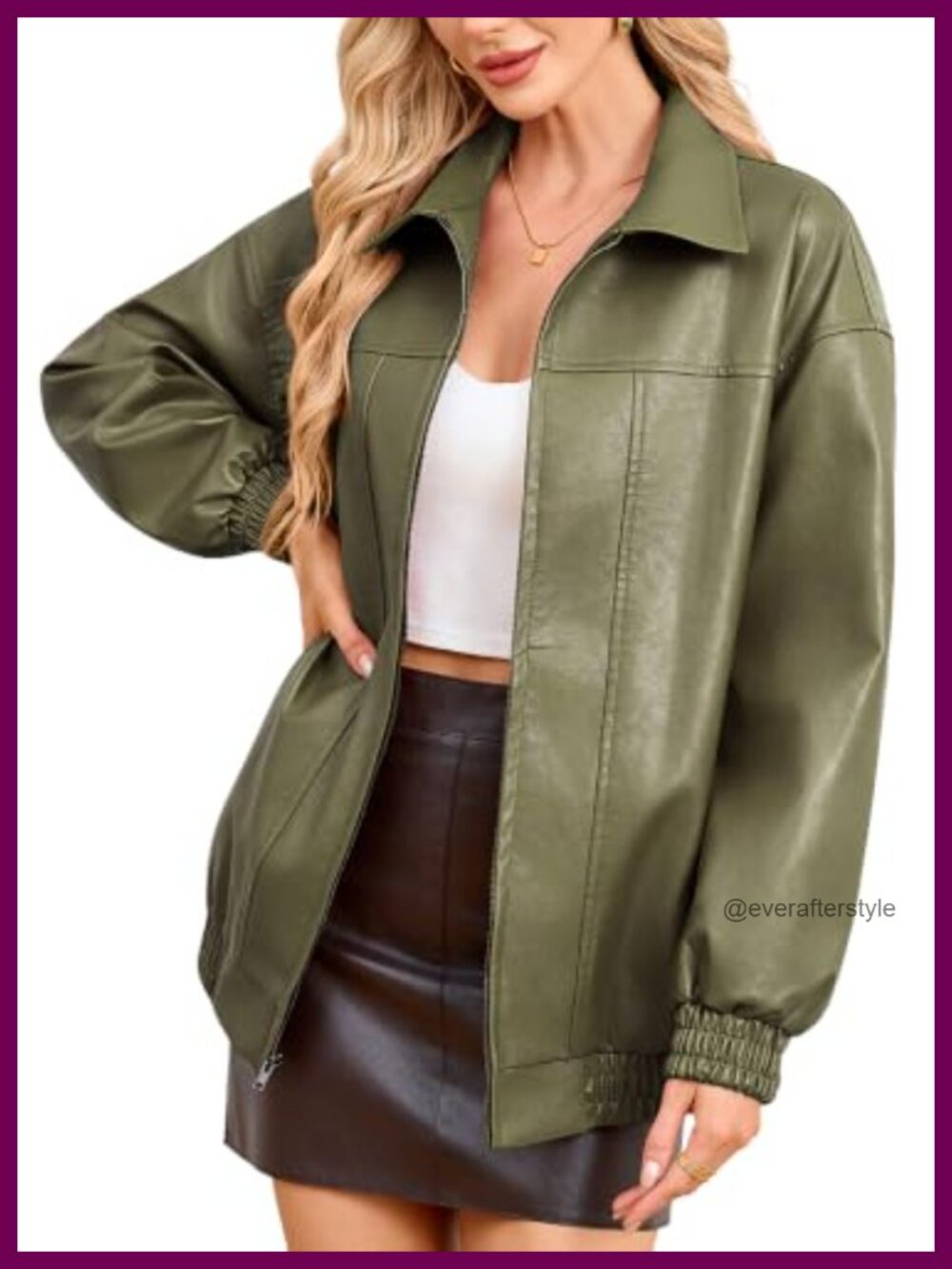Faux Leather Zip Ribbed Jacket Oversized Trench Coat Winter